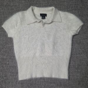 Vintage The Limited 75% Angora Fuzzy White Polo Sweater
